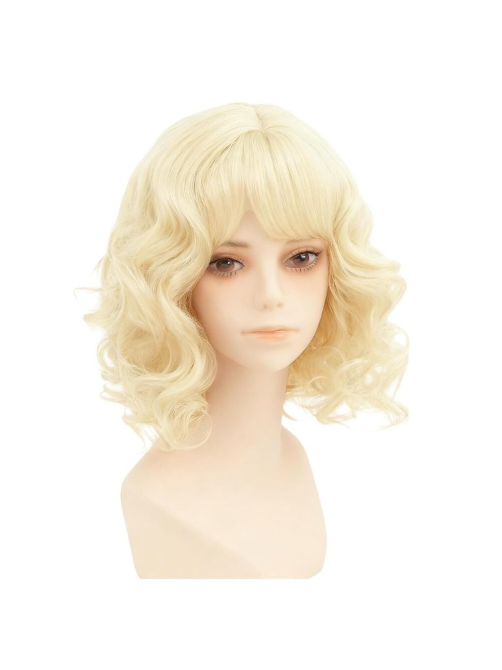 Women's Blonde Shoulder Length Modern Short Curly Natural Wigs with Bangs